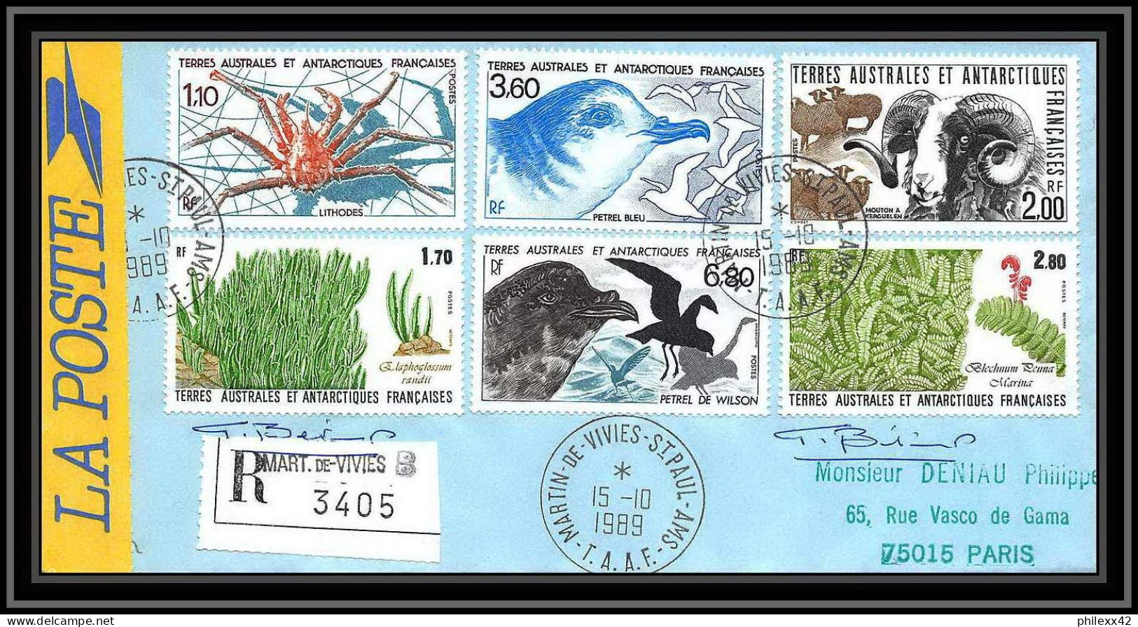 1160 lot de 4 Lettres avec cad différents Taaf terres australes Antarctic covers 1989 Signé signed recommandé betemp