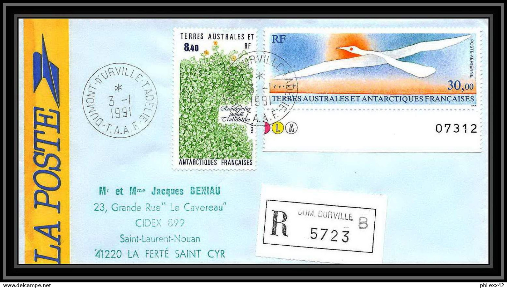 1157 Lot De 4 Lettres Avec Cad Différents Taaf Terres Australes Antarctic Covers 114 OISEAU DE FOLON 1991 Recommandé - Brieven En Documenten