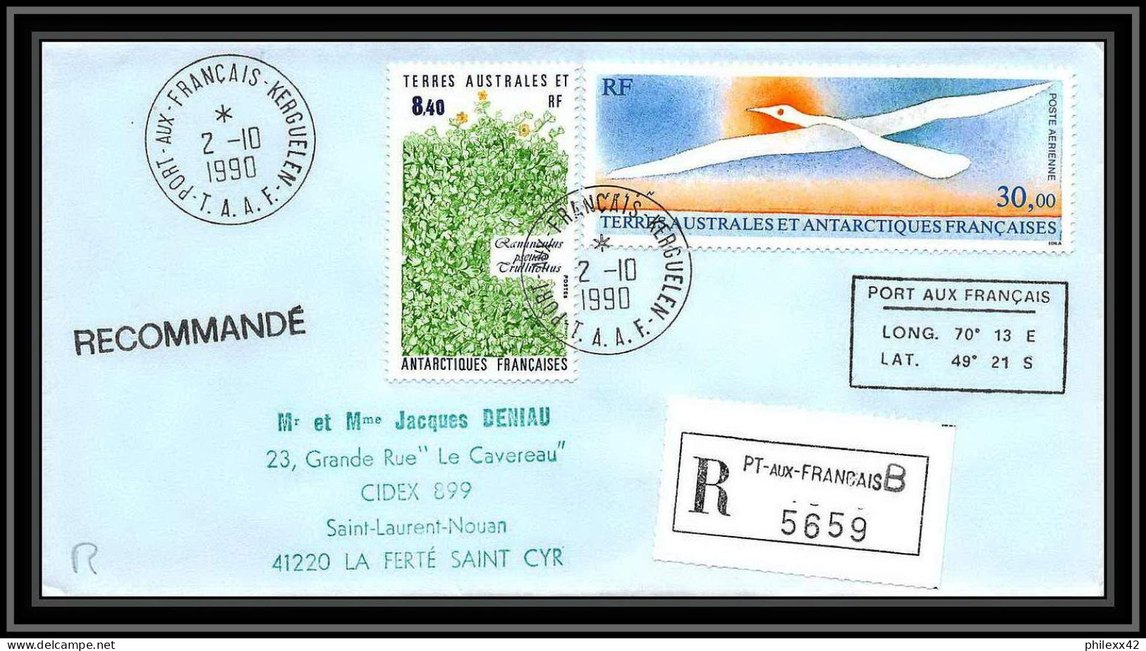 1157 lot de 4 Lettres avec cad différents Taaf terres australes Antarctic covers 114 OISEAU DE FOLON 1991 recommandé