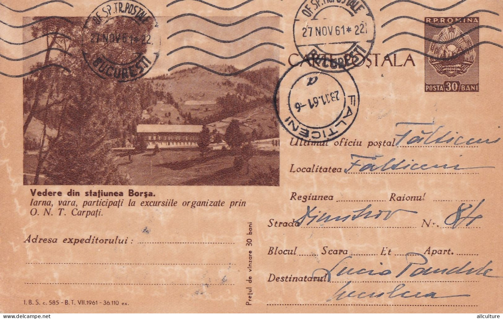 A24488 - VIEW FROM BORSA RESORT CARPATI MOUNTAIN CHALET  Postal Stationery ROMANIA  1961 Rare - Interi Postali