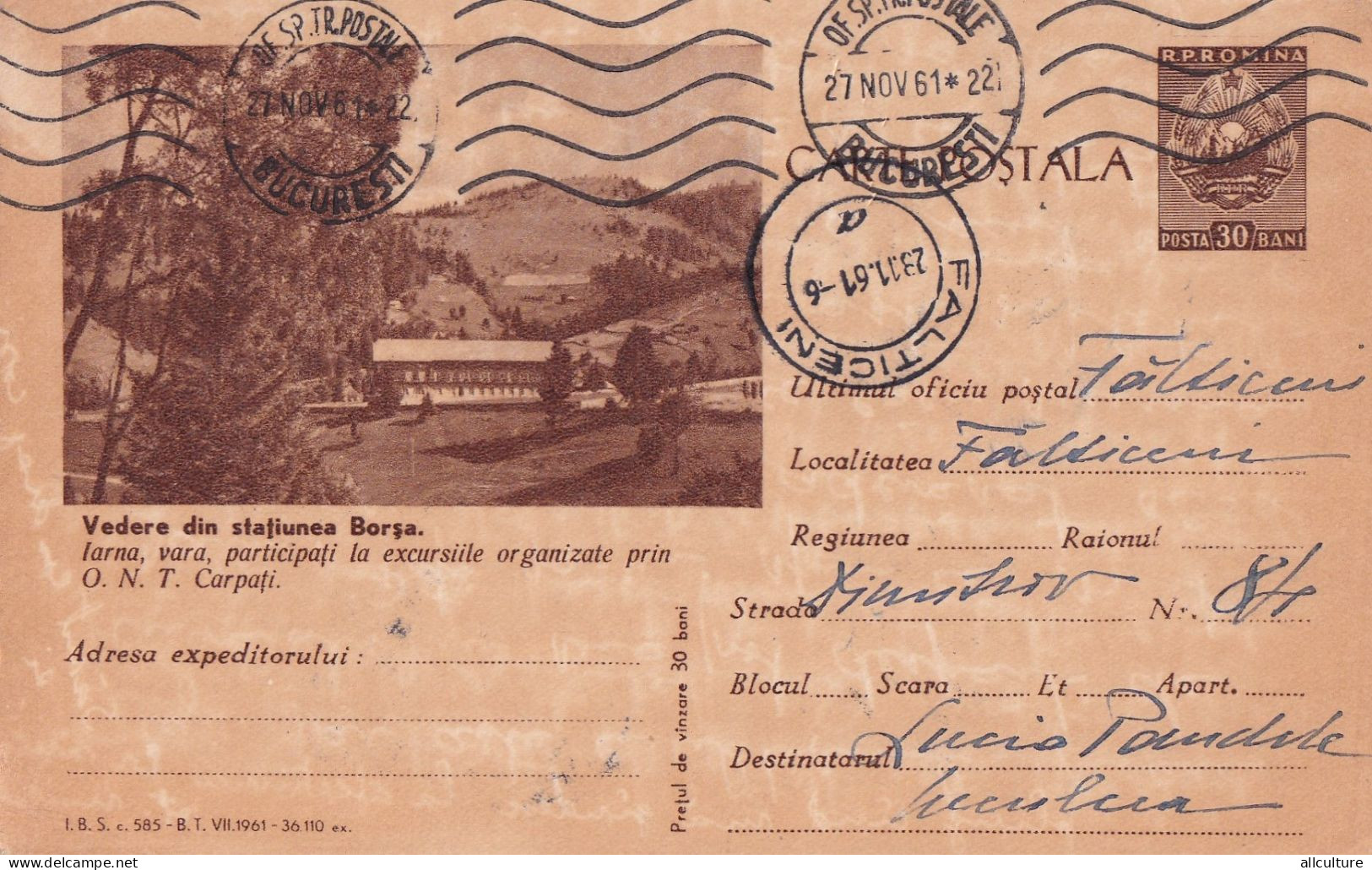 A24488 - VIEW FROM BORSA RESORT CARPATI MOUNTAIN CHALET  Postal Stationery ROMANIA  1961 Rare - Ganzsachen