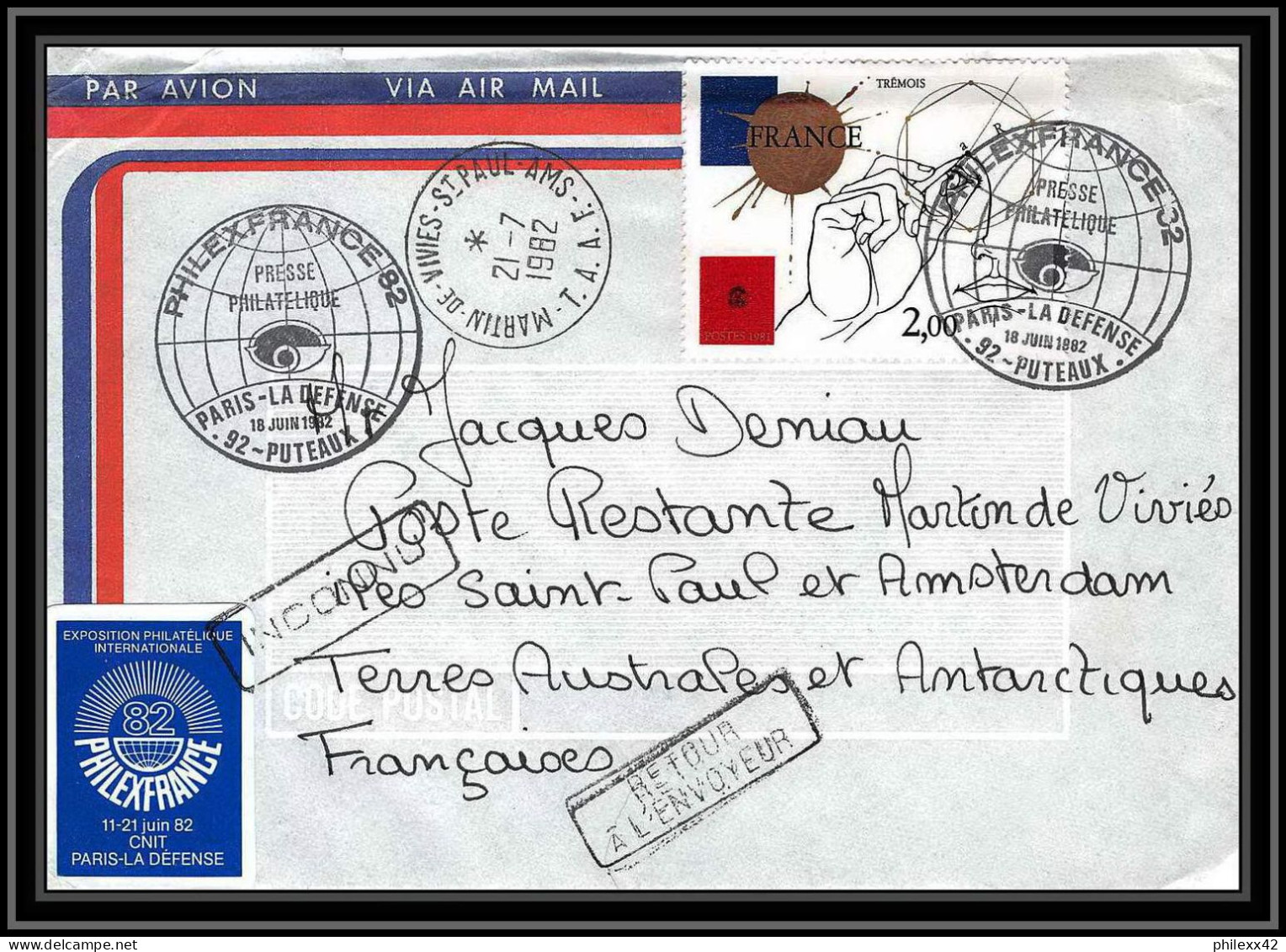 1120 Taaf Terres Australes Antarctic Lettre (cover) 18/06/1982 Philexfrance - Storia Postale