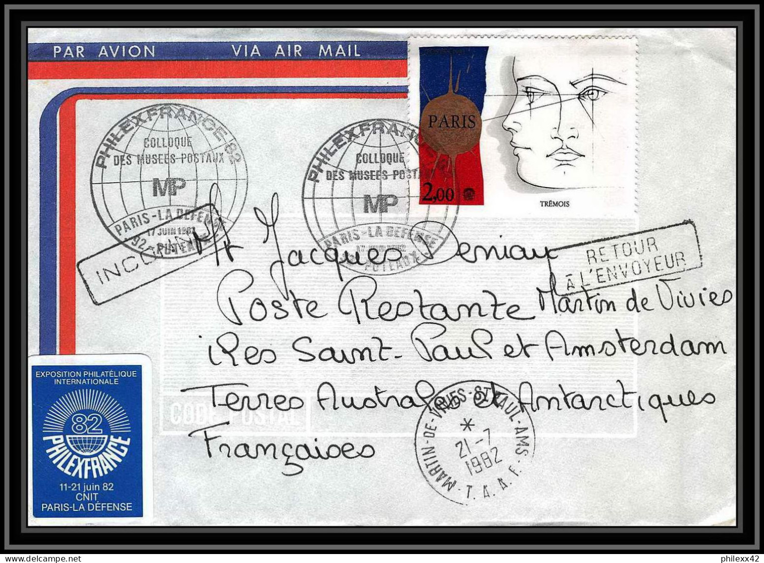 1119 Taaf Terres Australes Antarctic Lettre (cover) 17/06/1982 Philexfrance - Otros & Sin Clasificación