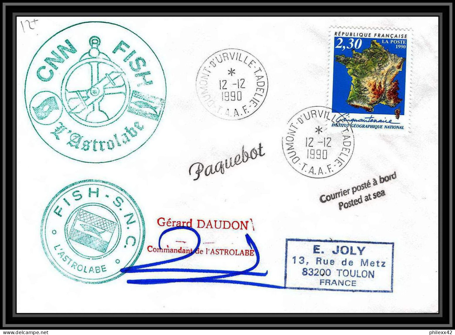1099 Taaf Terres Australes Antarctic Lettre (cover) N° 12/12/1990 ASTROBALE URVILLE DAUDON Signé Signed Autograph - Lettres & Documents