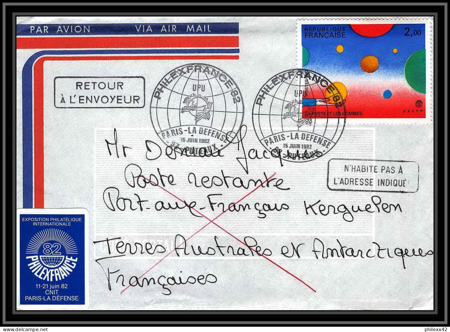 1117 Taaf Terres Australes Antarctic Lettre (cover) 15/06/1982 Philexfrance - Expositions Philatéliques