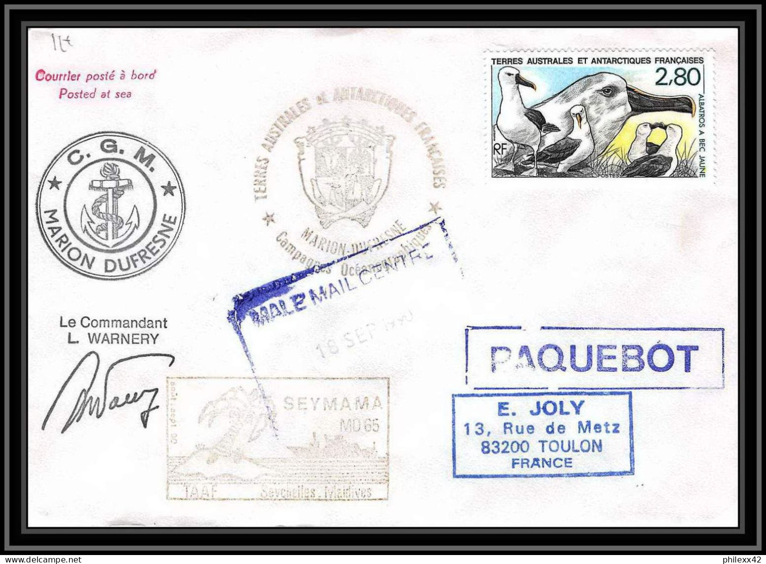 1098 Taaf Terres Australes Antarctic Lettre (cover) N° 18/09/1990 Dufresne PAQUEBOT Signé Signed Autograph - Lettres & Documents