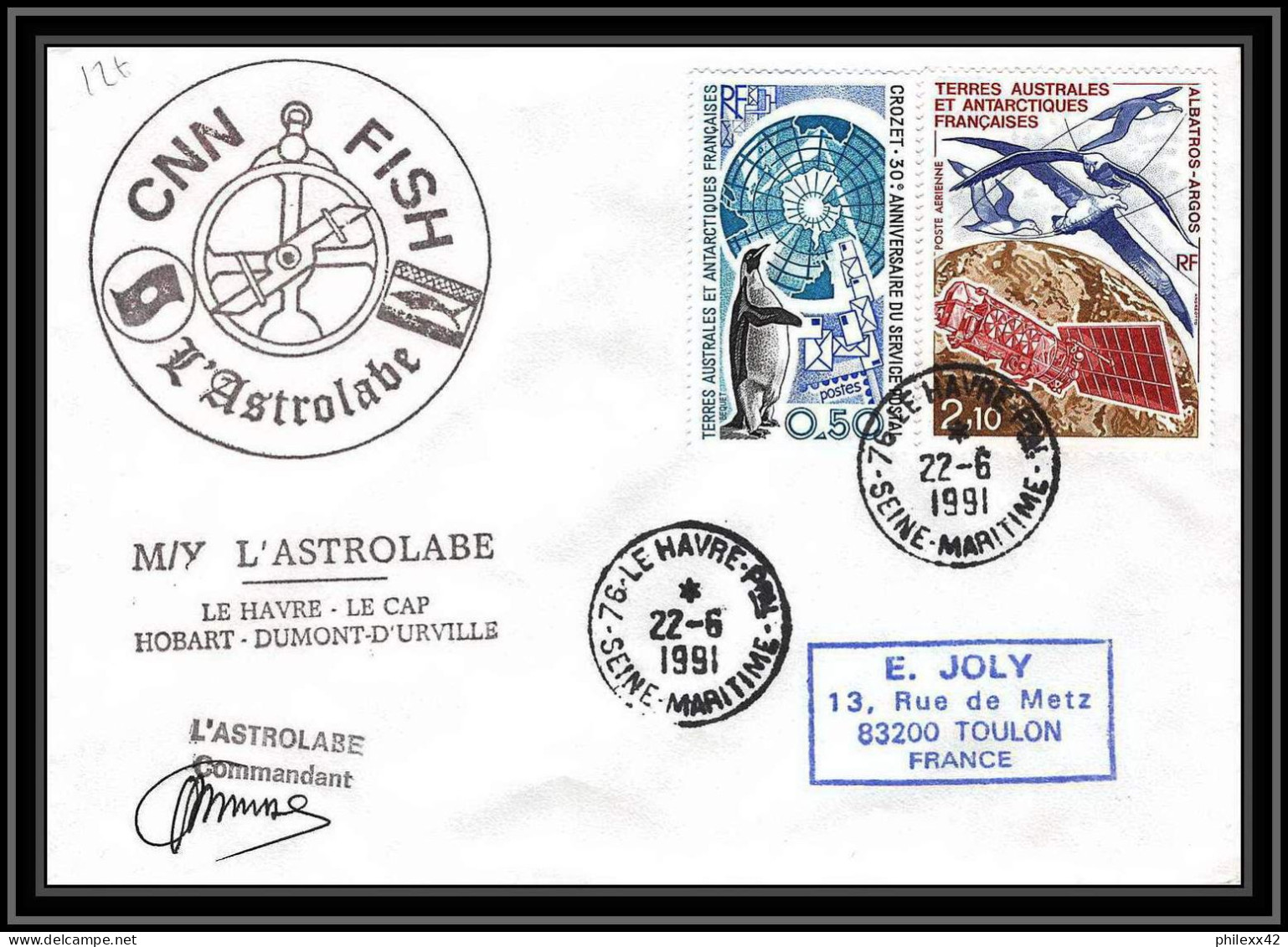 1096 Taaf Terres Australes Antarctic Lettre (cover) N° 22/06/1991 ASTROBALE Signé Signed Autograph - Covers & Documents