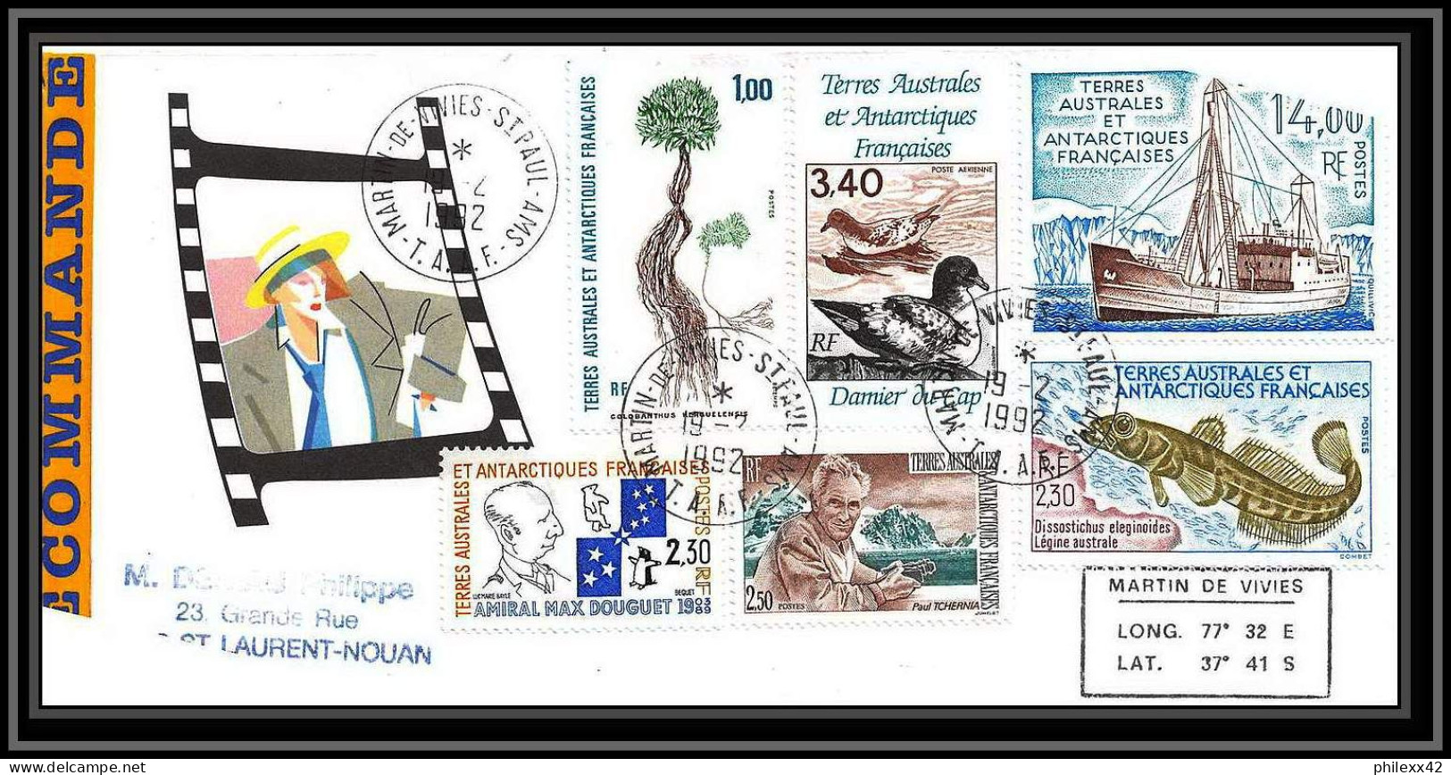 1146 Lot De 4 Lettres Avec Cad Différents Taaf Terres Australes Antarctic Covers 19/02/1992 Recommandé - Lettres & Documents
