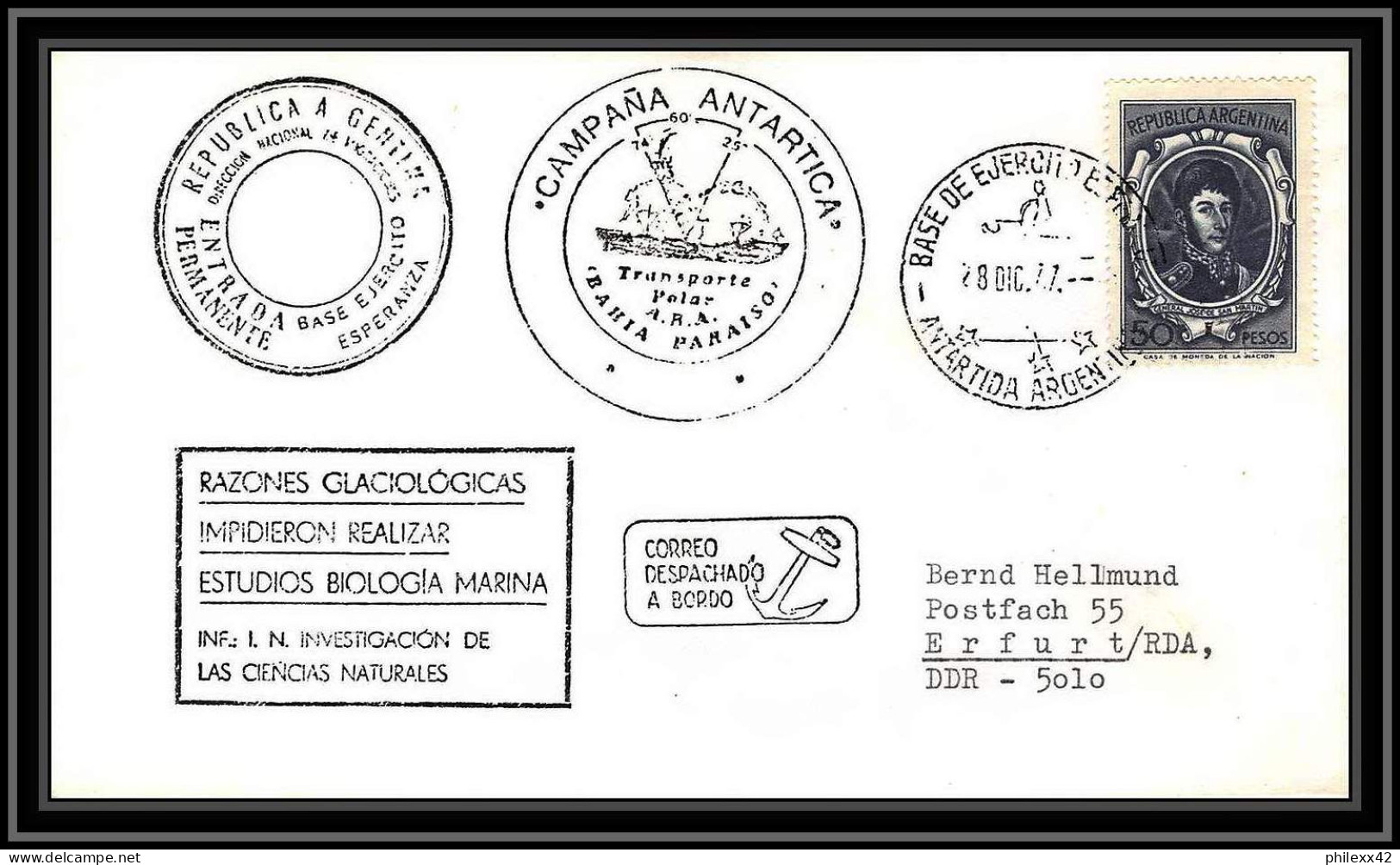 1017 Antarctic Polar Antarctica Argentine (Argentina) Lettre (cover) DATE ? - Estaciones Científicas