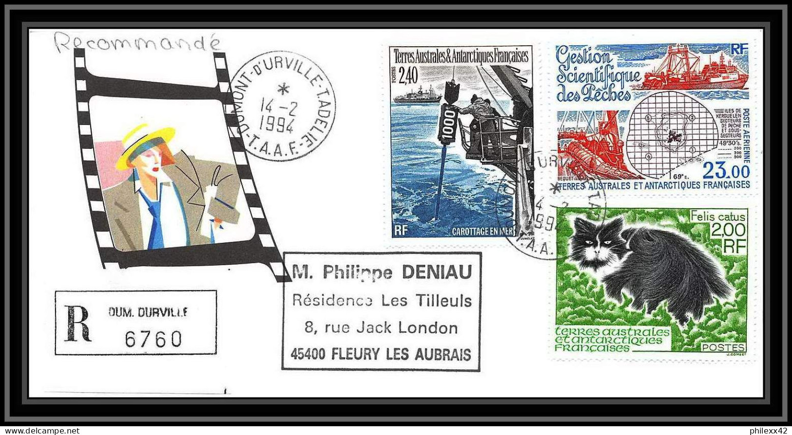 1137 lot de 4 Lettres avec cad différents Taaf terres australes Antarctic covers 6/4/1994 N° 130+186/187 recommandé