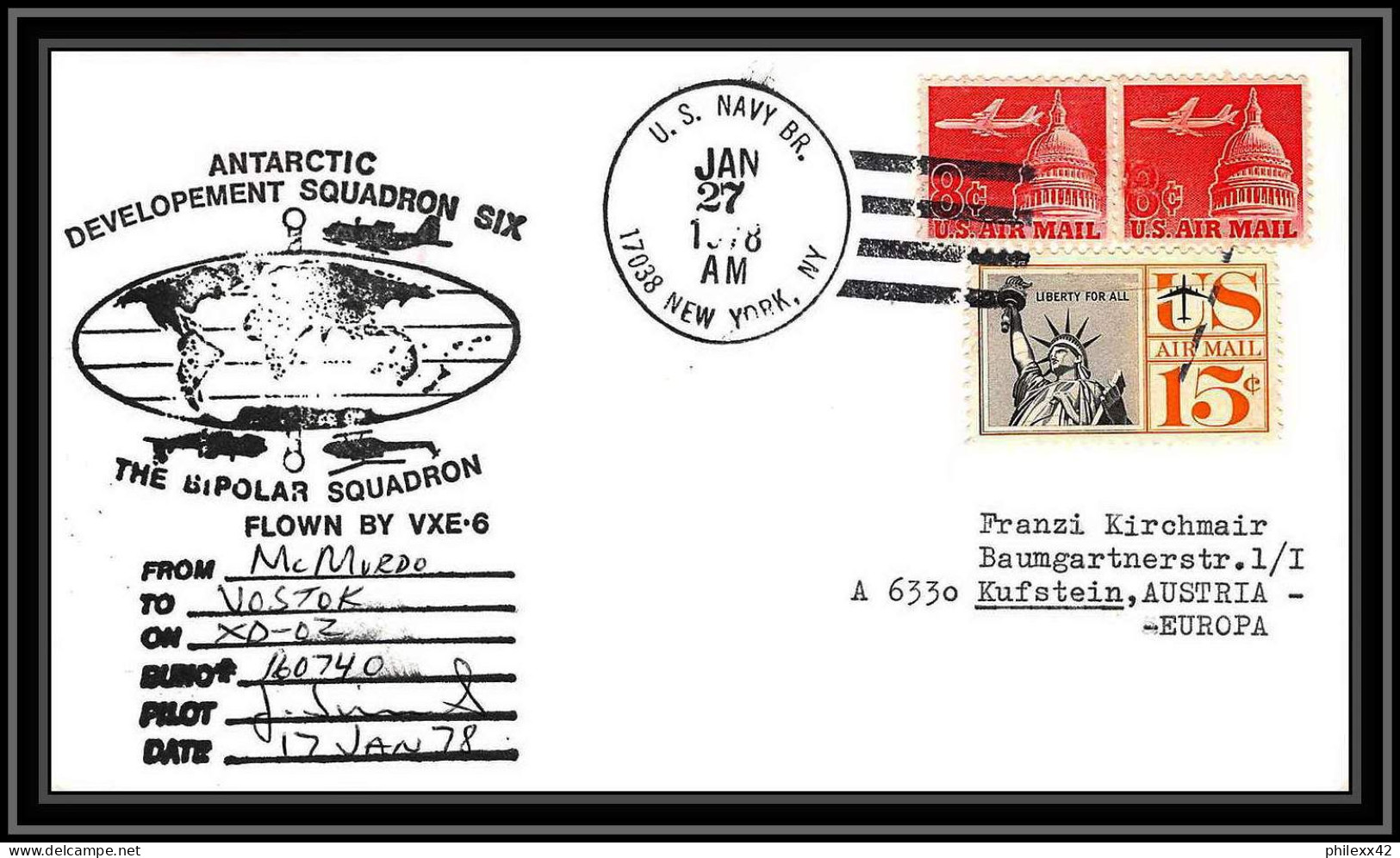 1013 Antarctic Polar Antarctica USA Lettre (cover) 27/01/1978 BIPolar SQUADRON - Basi Scientifiche