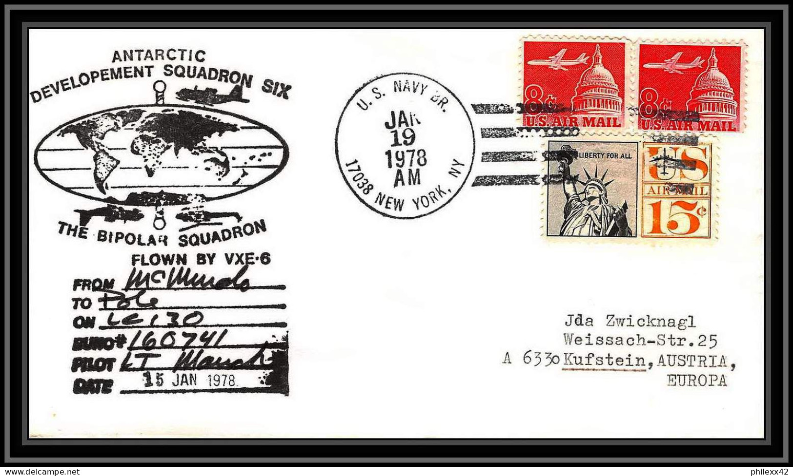 1011 Antarctic Polar Antarctica USA Lettre (cover) 19/01/1978 BIPolar SQUADRON - Onderzoeksstations