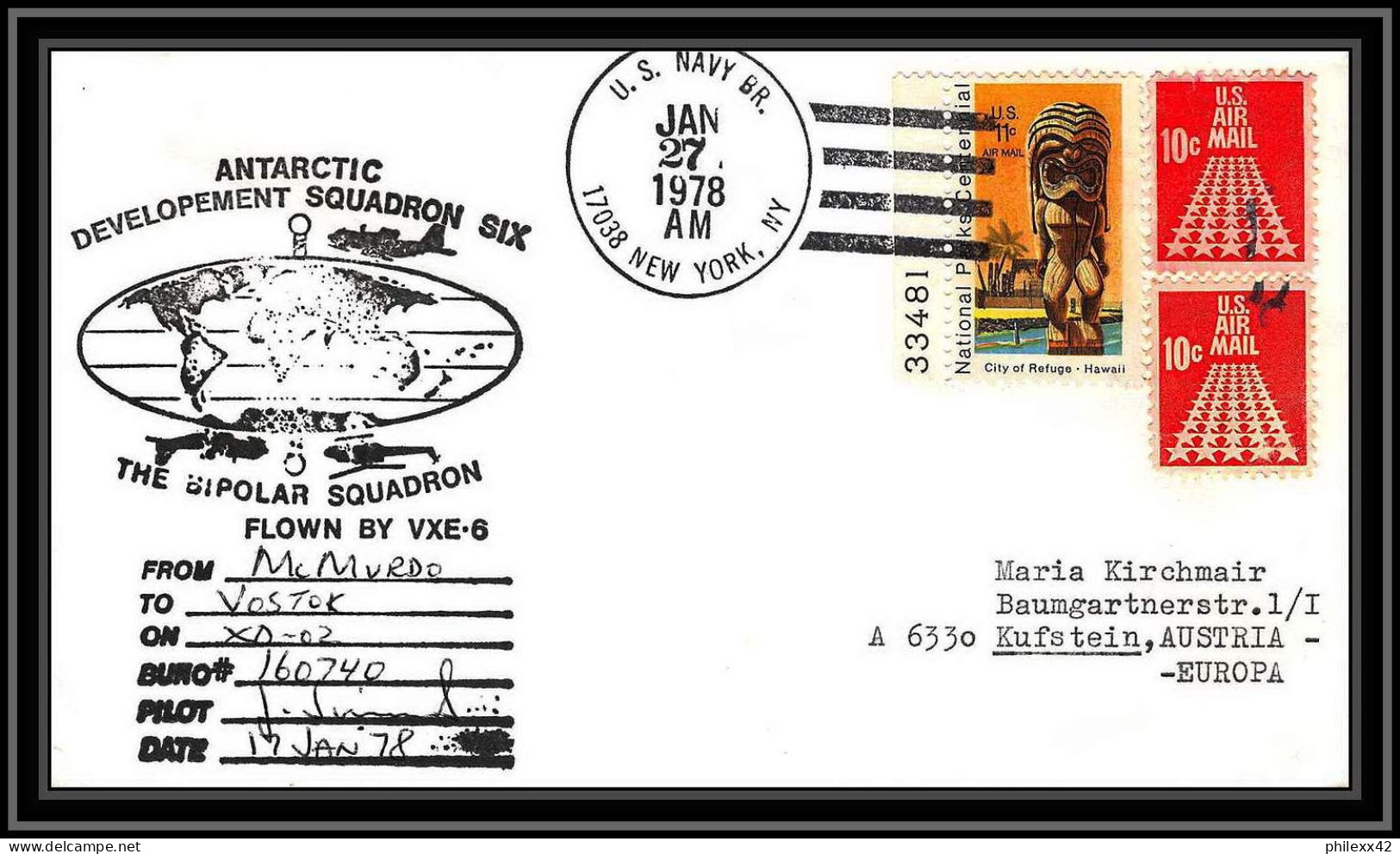1010 Antarctic Polar Antarctica USA Lettre (cover) 27/01/1978 BIPolar SQUADRON - Research Stations