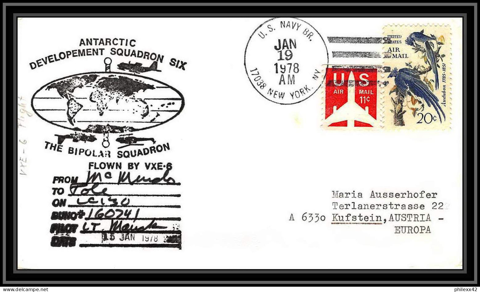 1009 Antarctic Polar Antarctica USA Lettre (cover) 19/01/1978 BIPolar SQUADRON - Bases Antarctiques