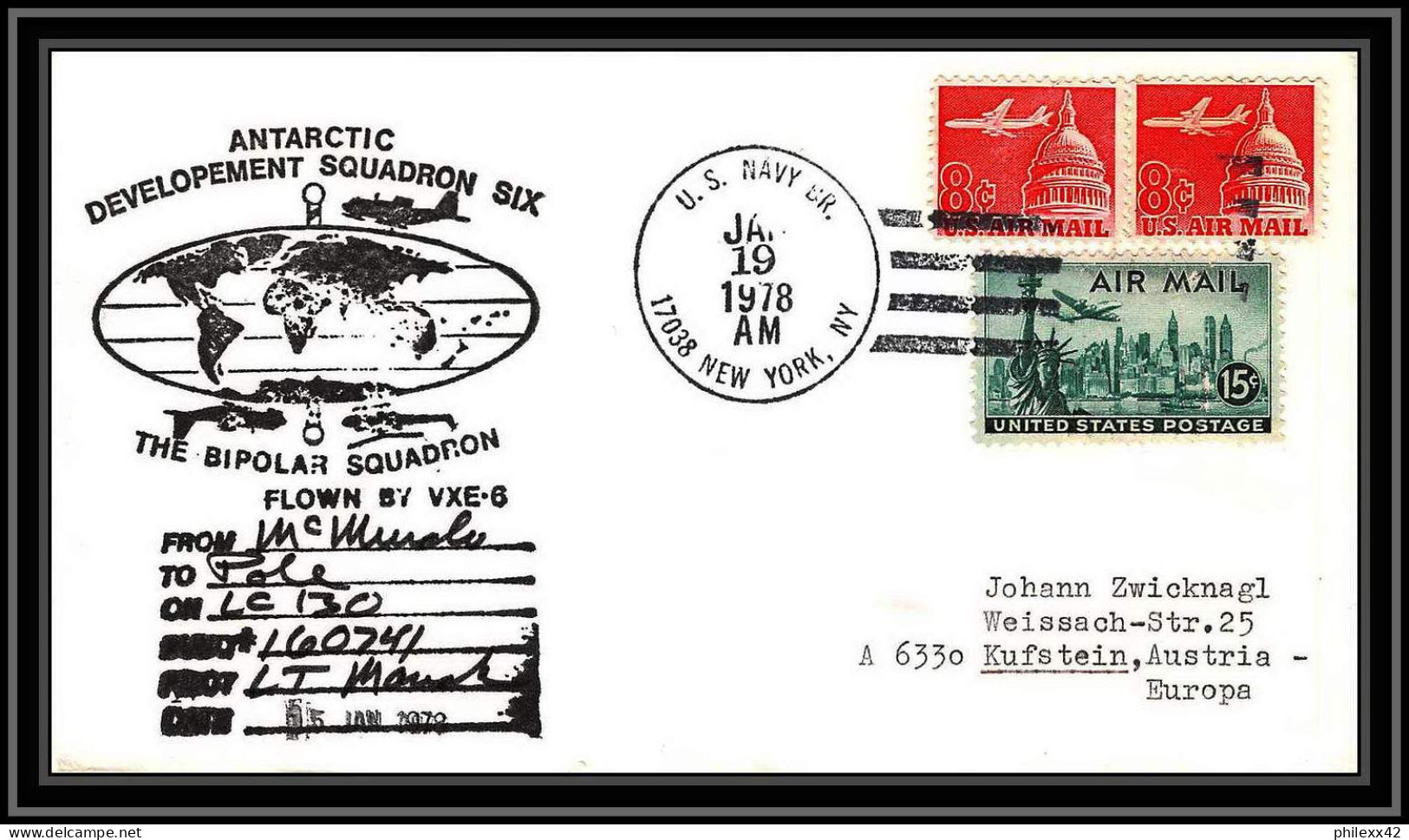 1007 Antarctic Polar Antarctica USA Lettre (cover) 19/01/1978 BIPolar SQUADRON - Bases Antarctiques