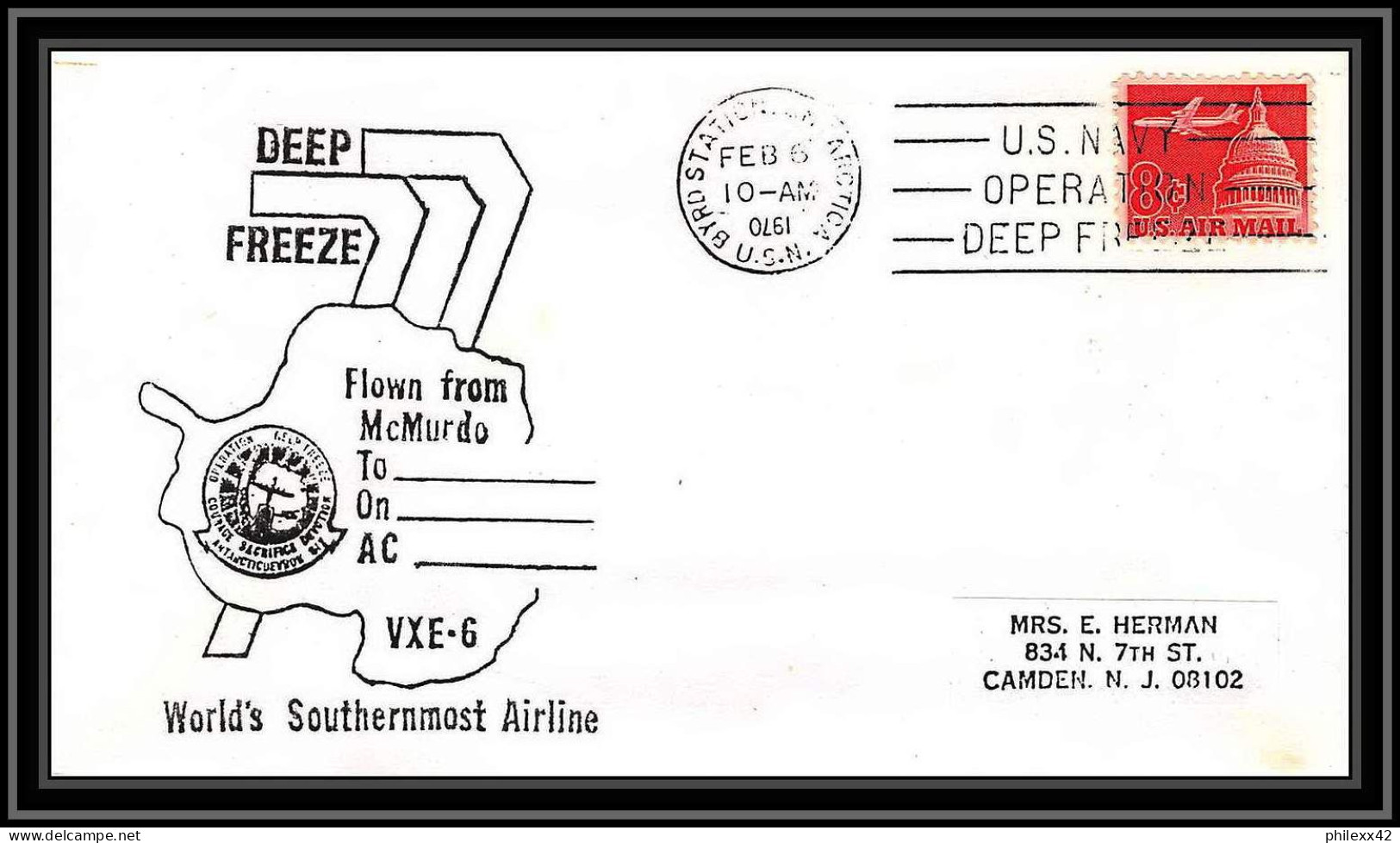 1002 Antarctic Polar Antarctica USA Lettre (cover) 06/02/1970 OPERATION Deep Freeze - Research Stations