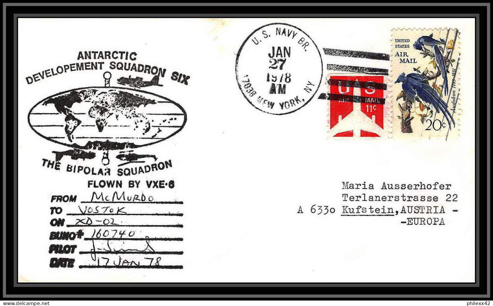 1008 Antarctic Polar Antarctica USA Lettre (cover) 27/01/1978 BIPolar SQUADRON - Estaciones Científicas