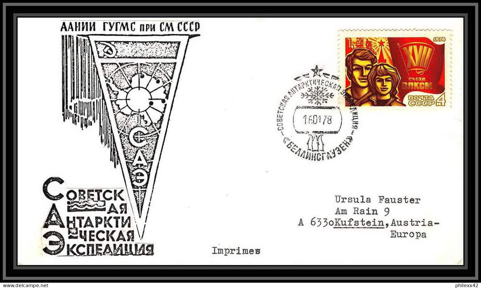 1052 Antarctic Polar Antarctica Russie (Russia Urss USSR) 2 Lettre (cover) 16/01/1978  - Bases Antarctiques