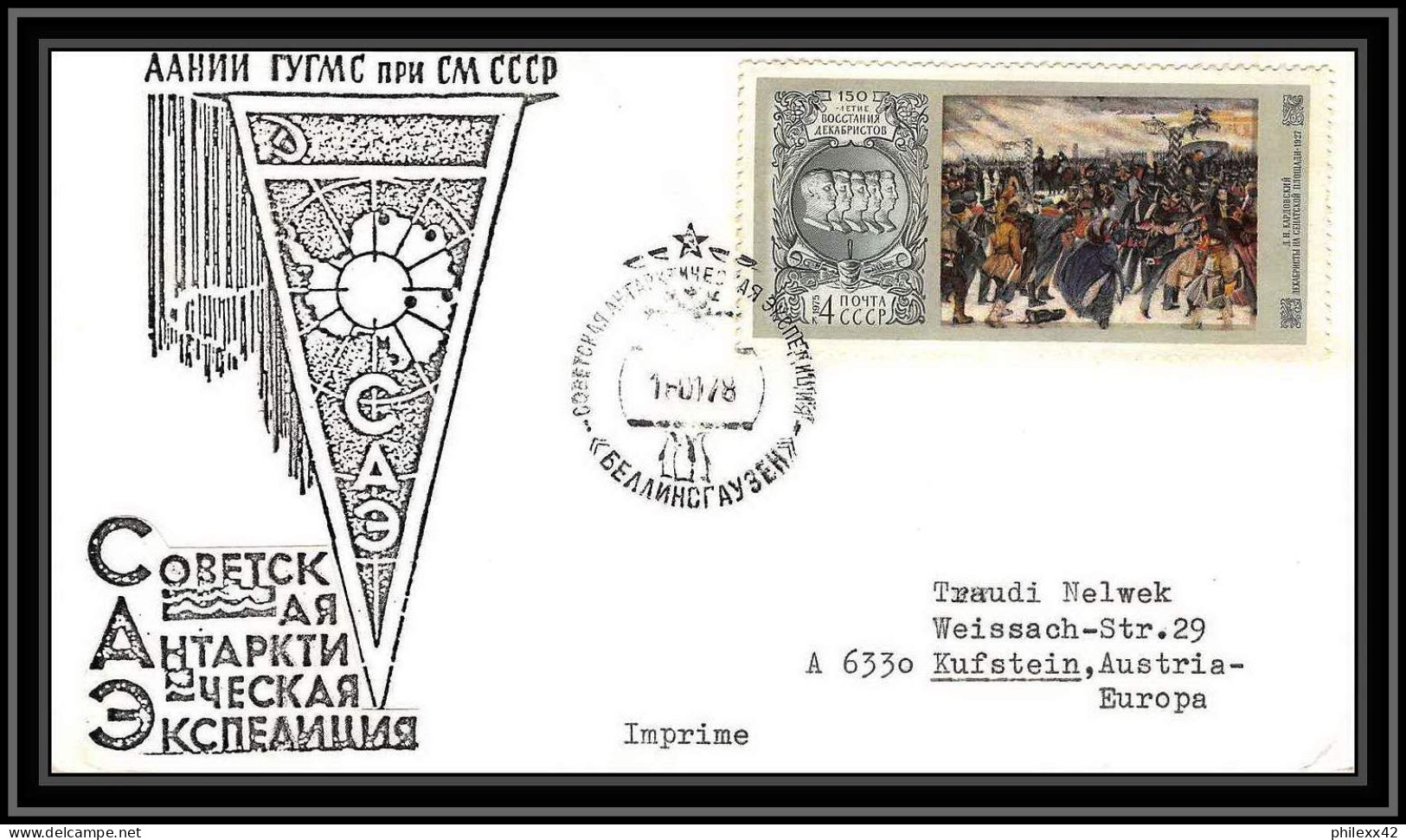 1052 Antarctic Polar Antarctica Russie (Russia Urss USSR) 2 Lettre (cover) 16/01/1978  - Bases Antarctiques