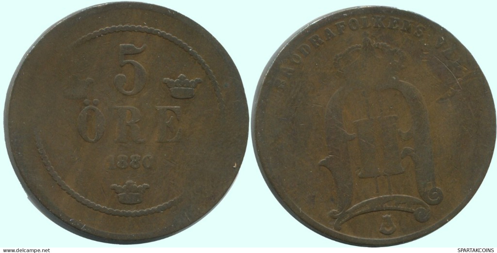 5 ORE 1880 SWEDEN Coin #AC597.2.U.A - Suède