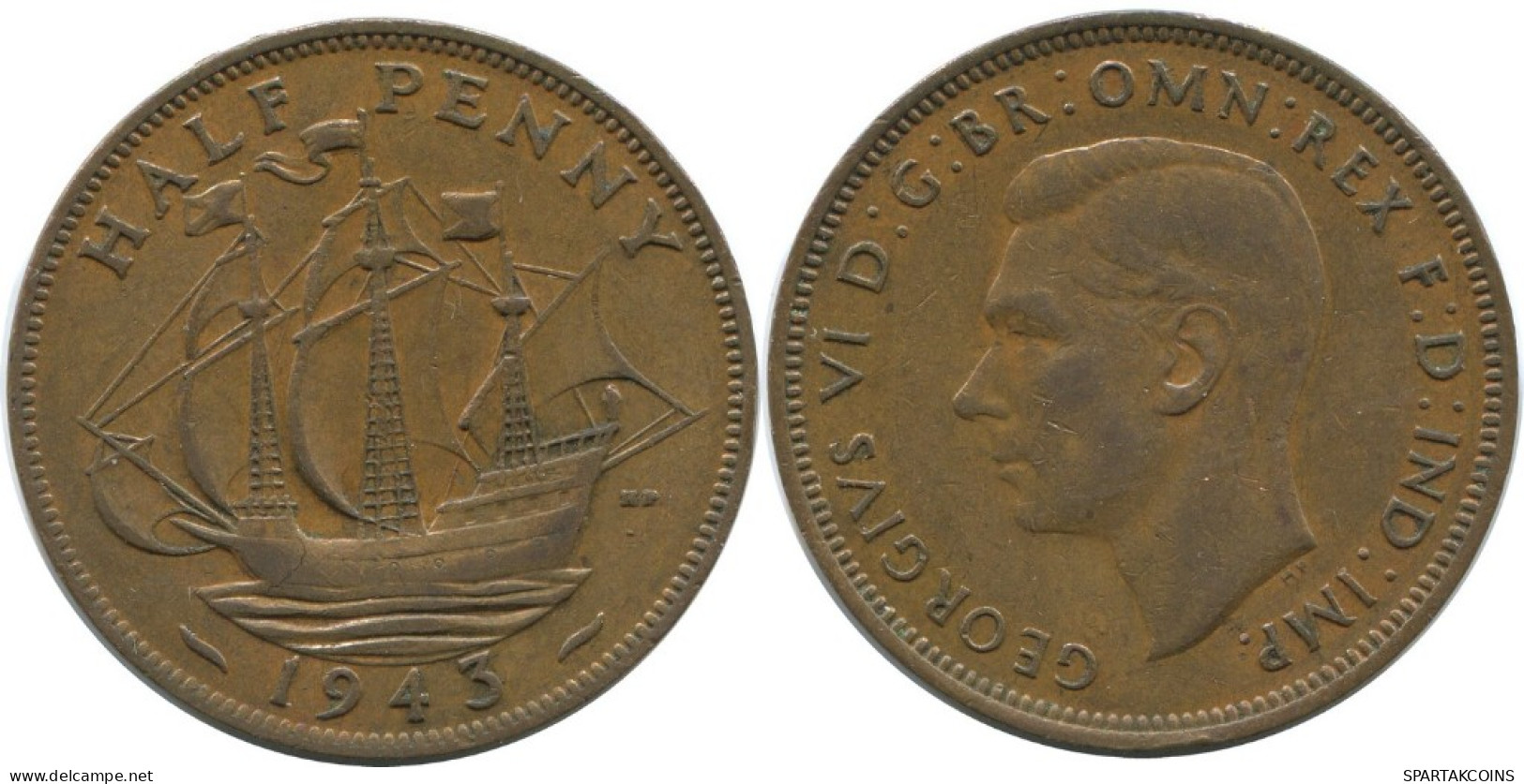 HALF PENNY 1943 UK GROßBRITANNIEN GREAT BRITAIN Münze #AG818.1.D.A - C. 1/2 Penny