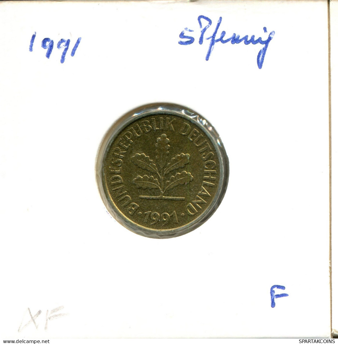 5 PFENNIG 1991 F WEST & UNIFIED GERMANY Coin #DB001.U.A - 5 Pfennig