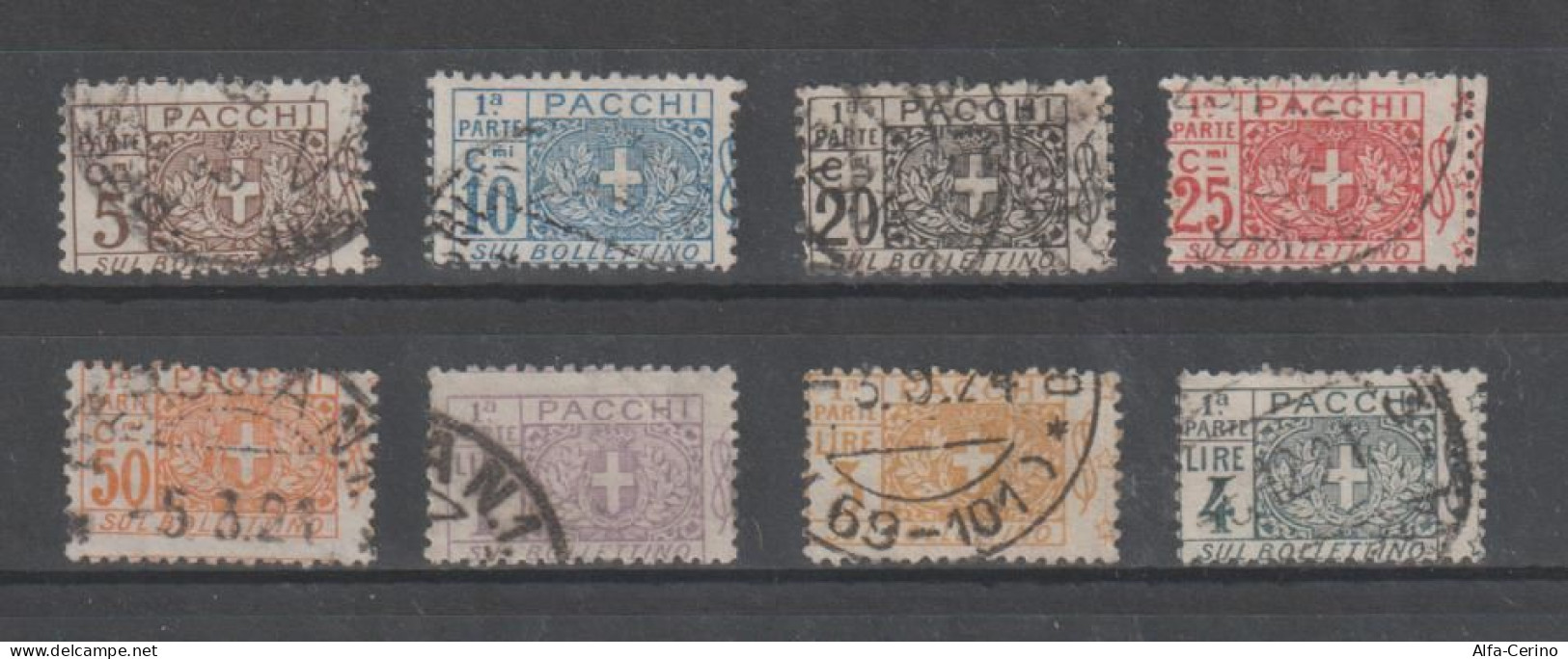 REGNO:  1914/22  PACCHI  POSTALI  -  8  VAL. META'  SX. US. -  SASS. 7//15 - Pacchi Postali