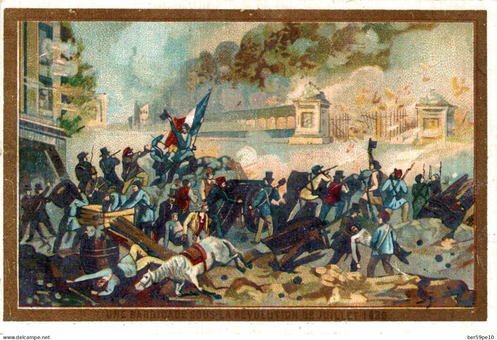 CHROMO AU BON MARCHE NOUVEAUTES A RAMBOUILLET UNE BARRICADE SOUS LA REVOLUTION DE JUILLET 1830 - Au Bon Marché