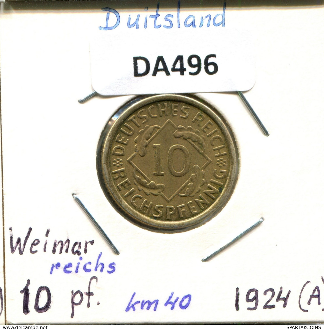 10 REICHSPFENNIG 1924 A ALLEMAGNE Pièce GERMANY #DA496.2.F.A - 10 Rentenpfennig & 10 Reichspfennig