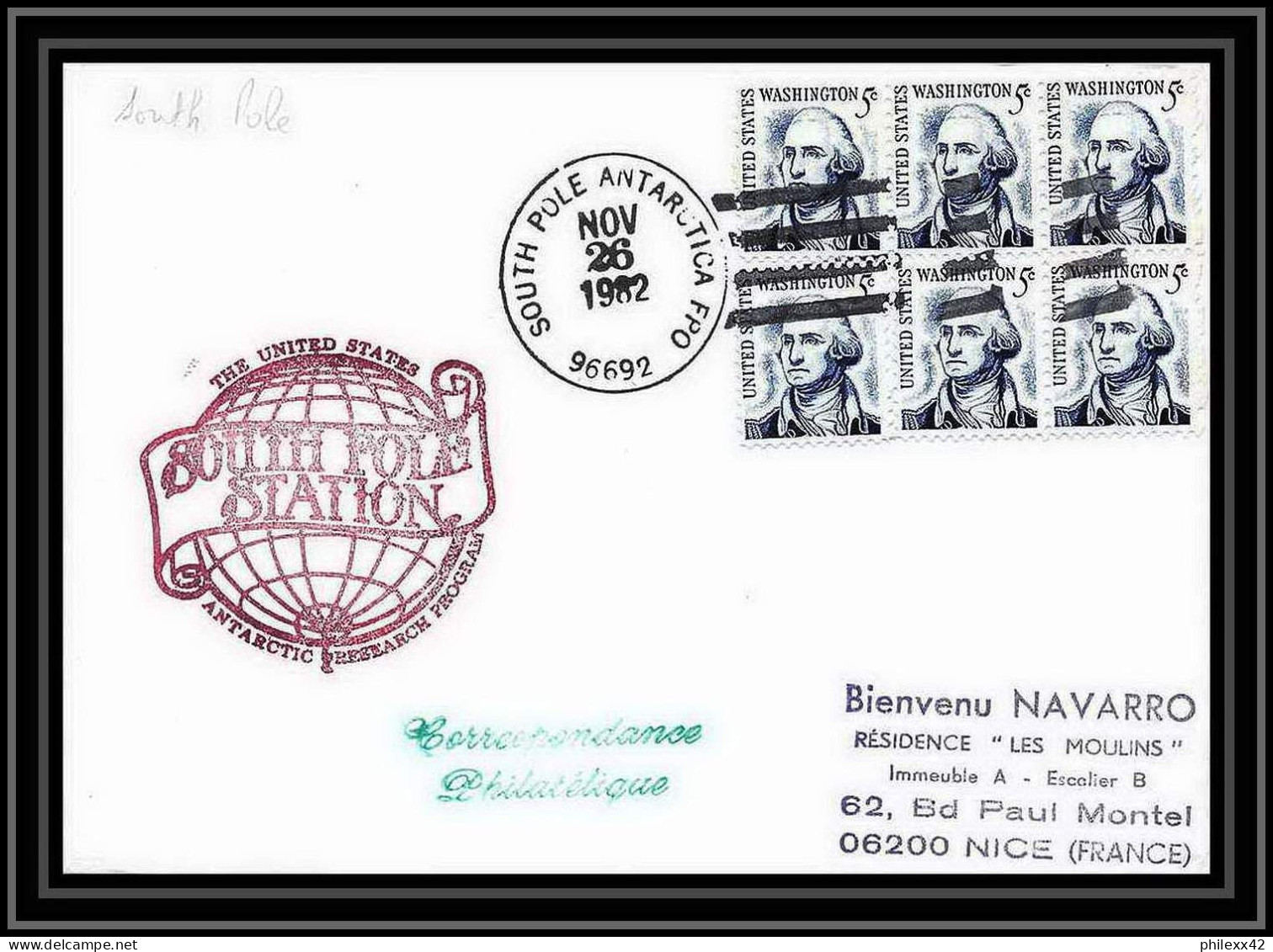 1993 Antarctic USA Lettre (cover) South Pole Station 26/11/1982 - Stazioni Scientifiche E Stazioni Artici Alla Deriva