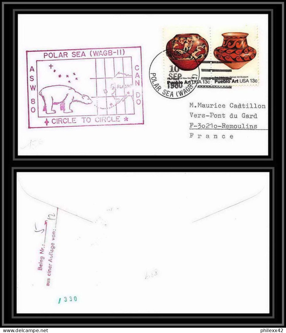 1988 Antarctic USA Lettre (cover) Polar Sea Wagb-11 Alaska 10/9/1980 Rare Itage Numéroté - Estaciones Científicas Y Estaciones Del Ártico A La Deriva