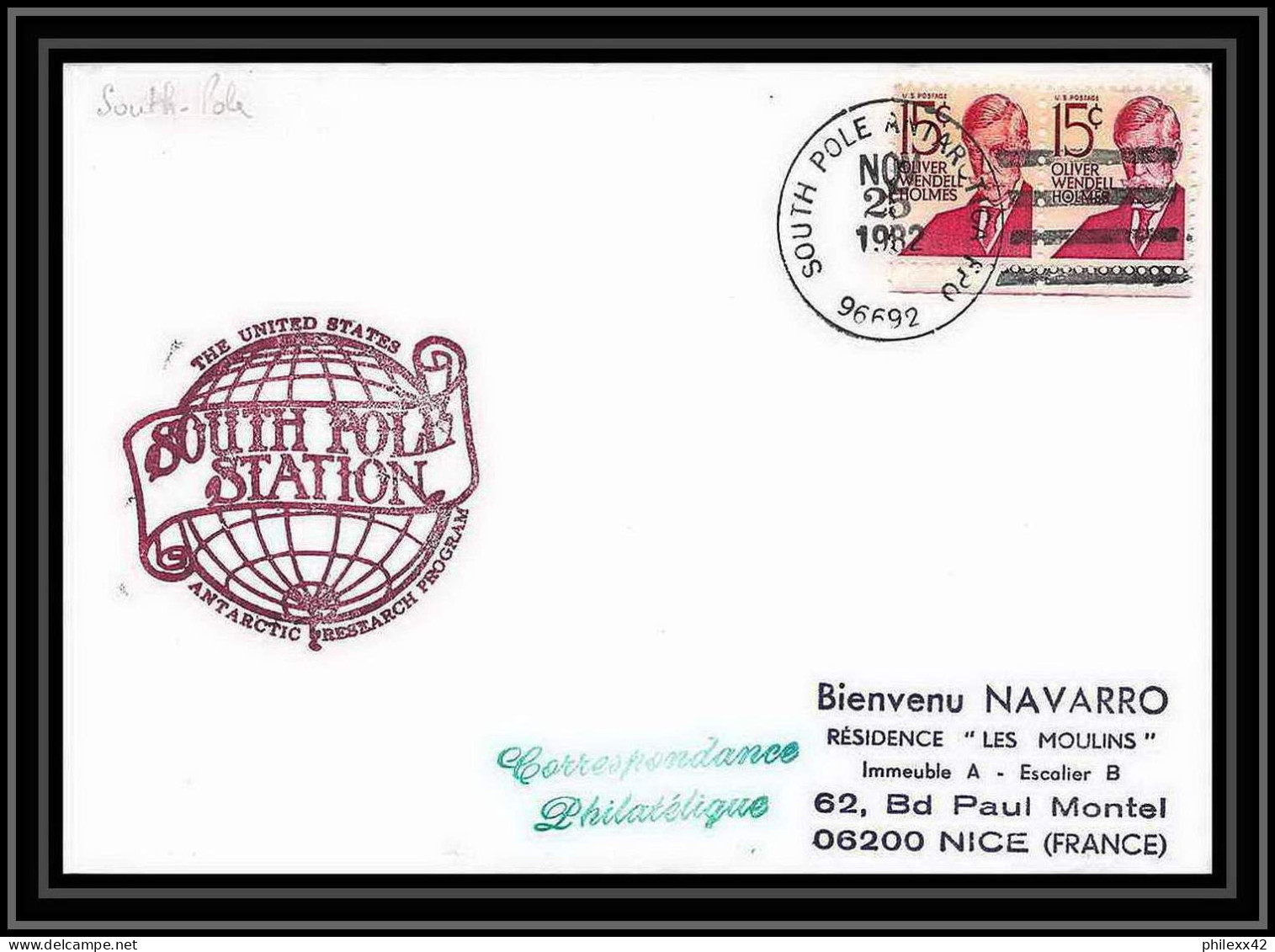 1992 Antarctic USA Lettre (cover) South Pole Station 25/11/1982 - Scientific Stations & Arctic Drifting Stations