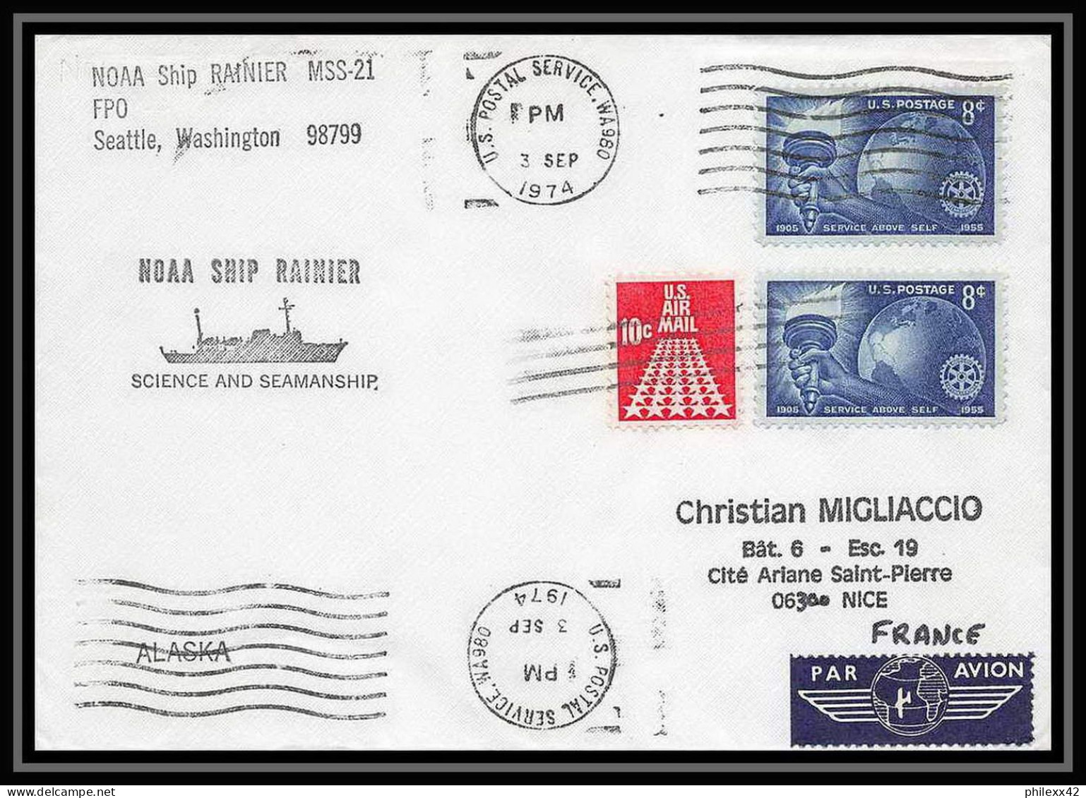 1973 Antarctic USA Lettre (cover) Noaa Ship Fairwether Seattle 16/9/1974 - Scientific Stations & Arctic Drifting Stations