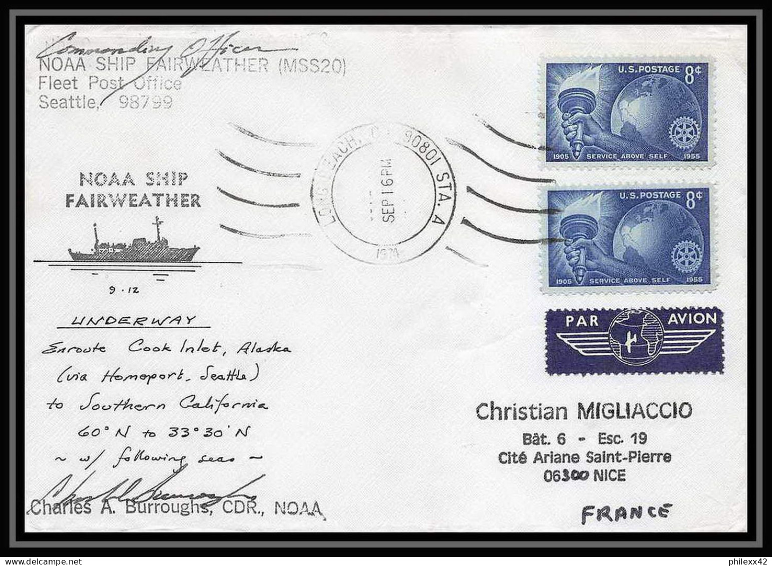 1972 Antarctic USA Lettre (cover) Noaa Ship Fairwether Signé Signed Rare 16/9/1974 Seattle - Wetenschappelijke Stations & Arctic Drifting Stations