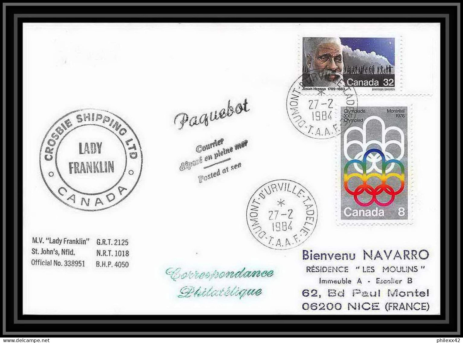 1948 Antarctic Canada Lettre (cover) Dumont D'urville 27/2/1984 - Stazioni Scientifiche E Stazioni Artici Alla Deriva