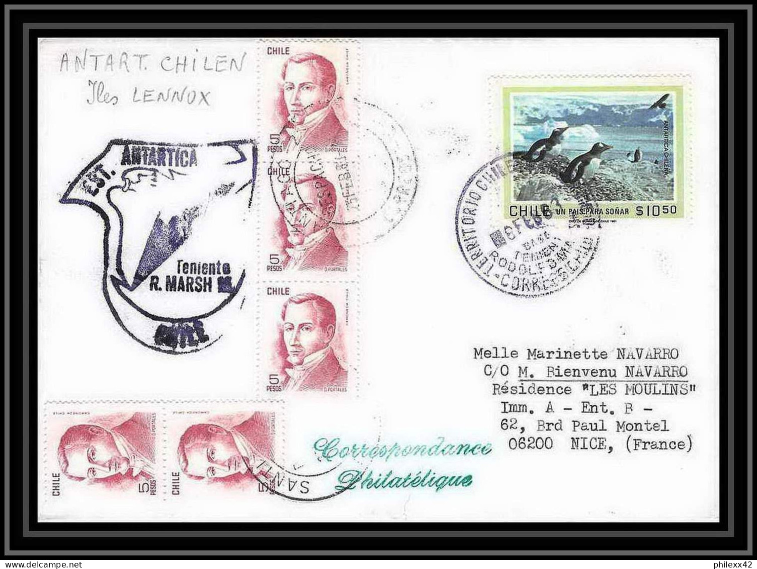 1913 Antarctic Chili (chile) Lettre (cover) Iles Lennox 8/2/1983  - Estaciones Científicas