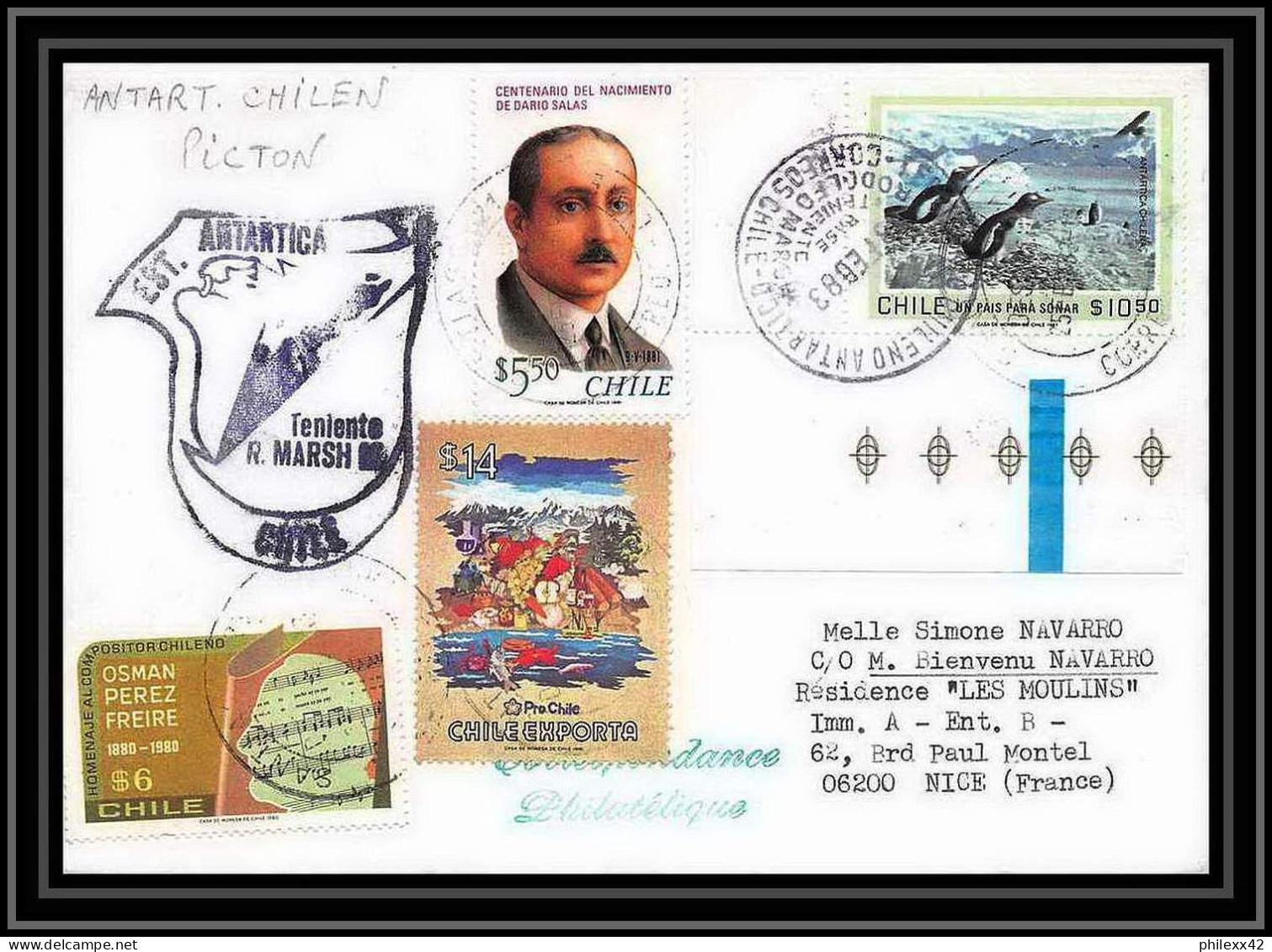 1917 Antarctic Chili (chile) Lettre (cover) Picton 9/2/1983 - Research Stations