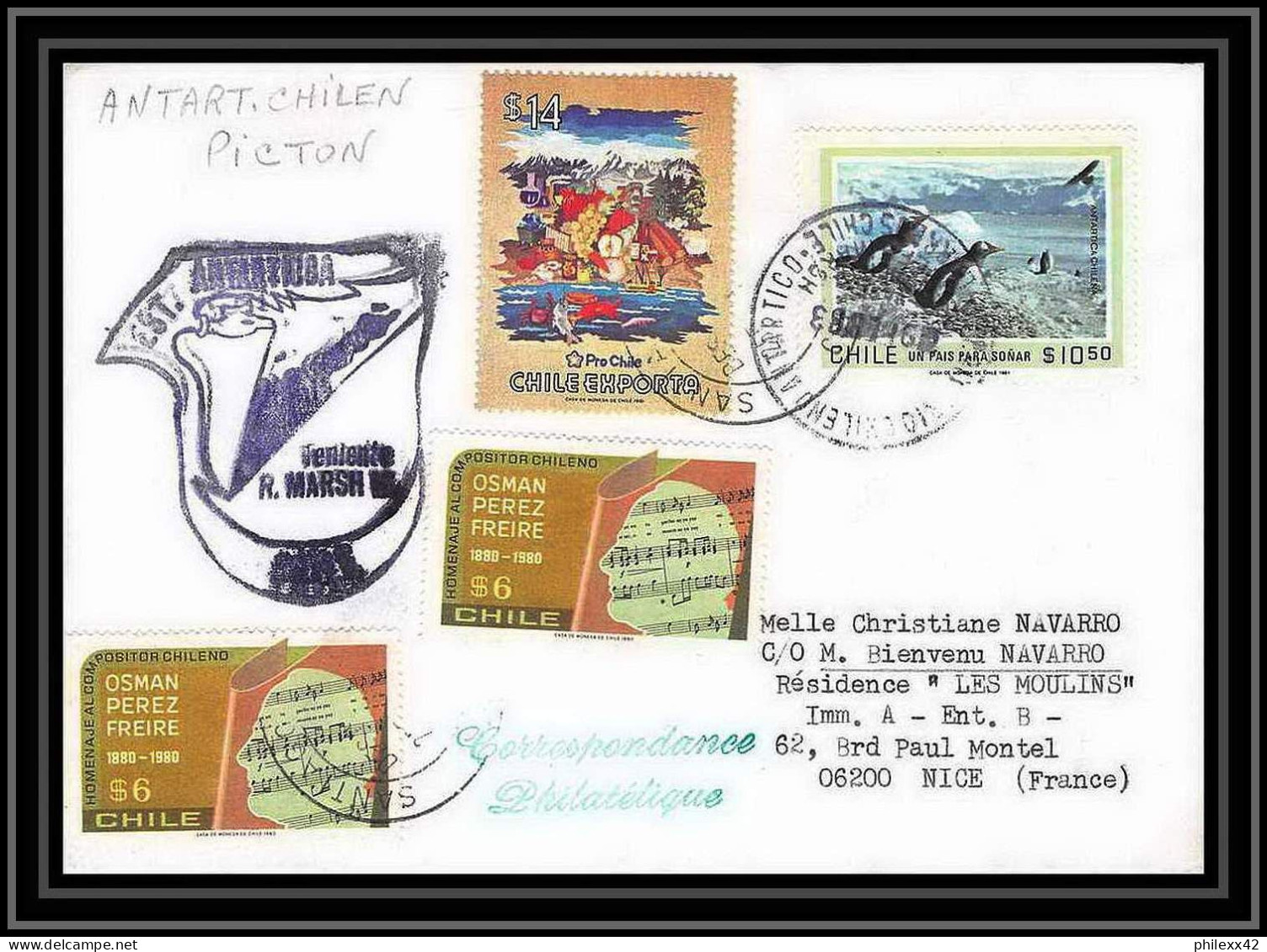 1916 Antarctic Chili (chile) Lettre (cover) Picton 9/2/1983  - Forschungsstationen