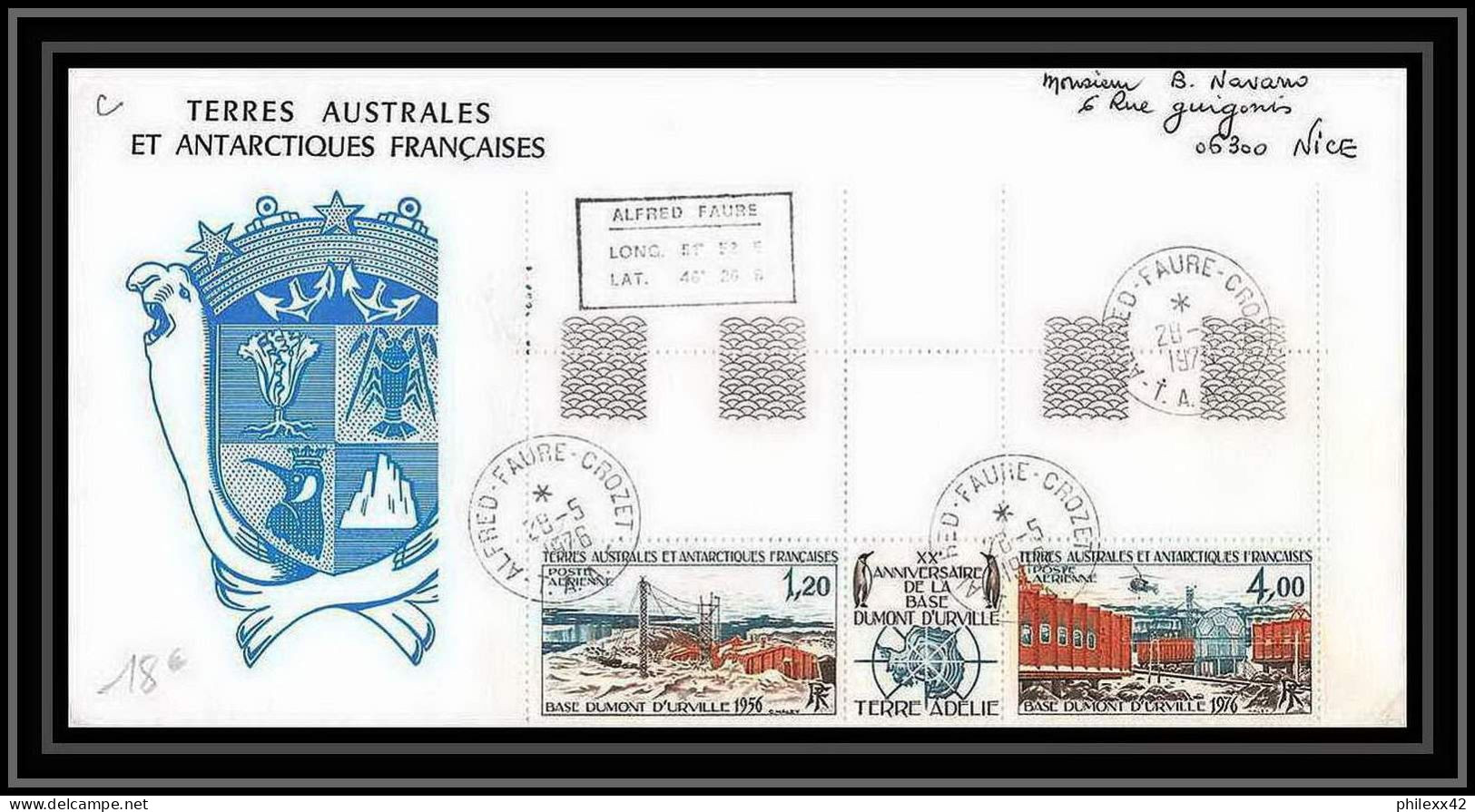 1900 N°43A URVILLE 28/5/1976 TAAF Antarctic Terres Australes Lettre (cover) Bord De Feuille Ttb - Covers & Documents