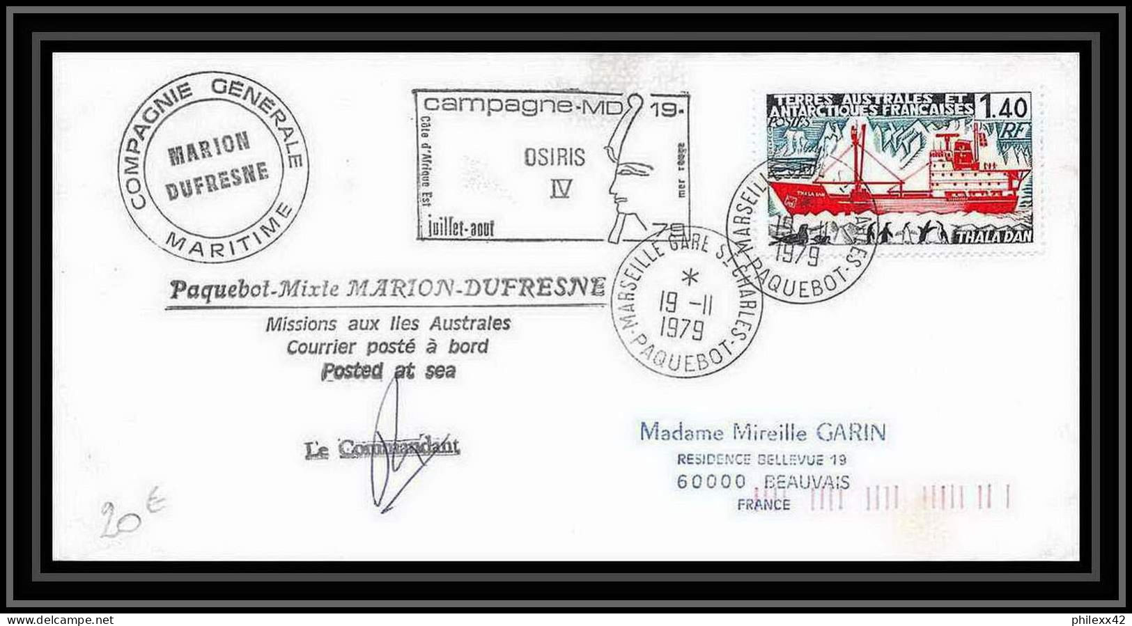 1885 Campagne MD 19 OSIRIS 4 SIGN2 19/11/1979 TAAF Antarctic Terres Australes Lettre (cover) Signé Signed - Antarktis-Expeditionen