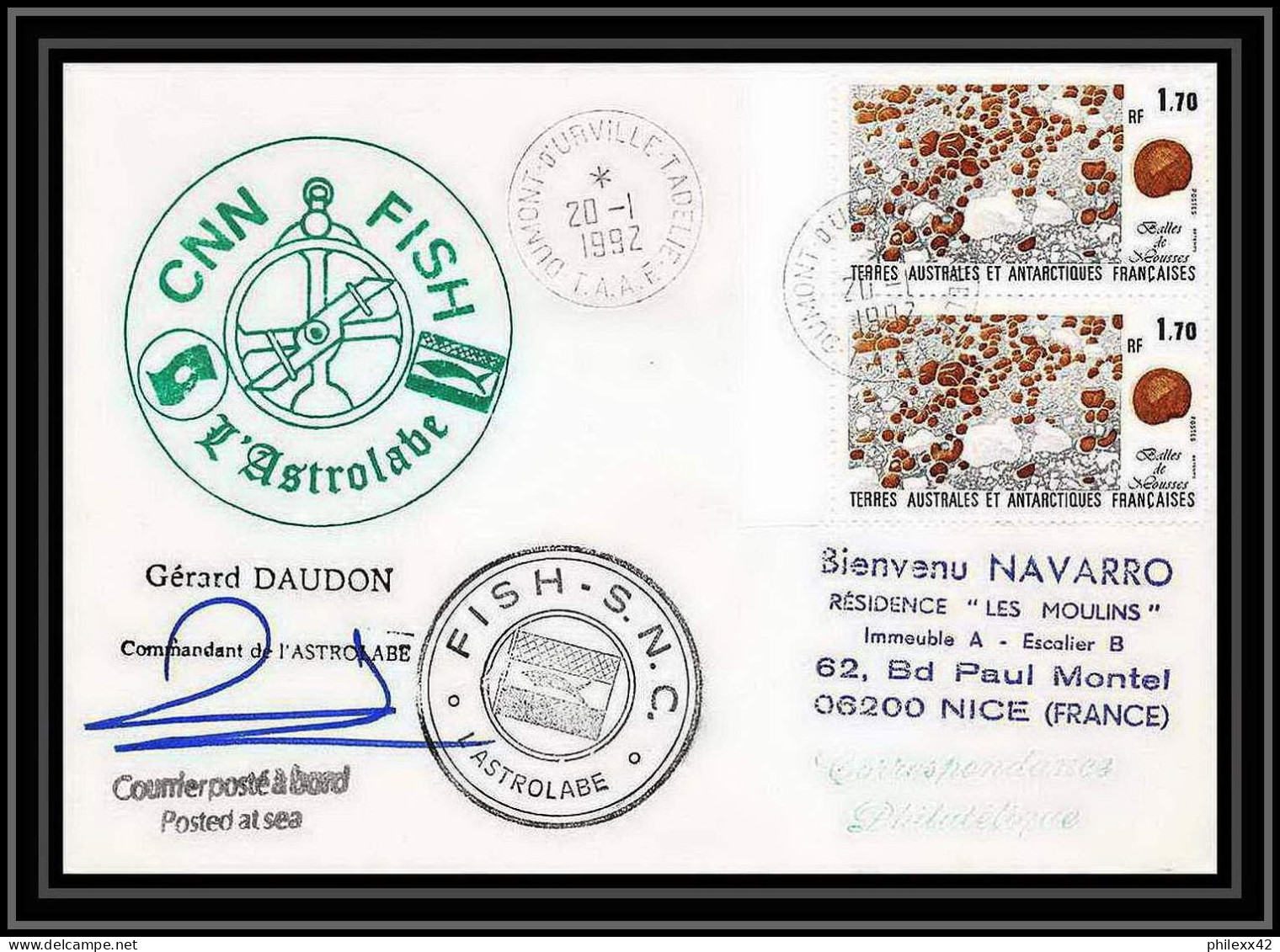 1813 Astrobale Signé Signed Daudon 20/1/1992 TAAF Antarctic Terres Australes Lettre (cover) - Expéditions Antarctiques