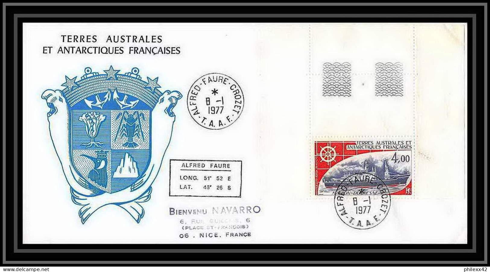 1902 TAAF Antarctic terres australes Lettre (cover) N°44/46 bateau (boat-SHIP) 8/1/1977 