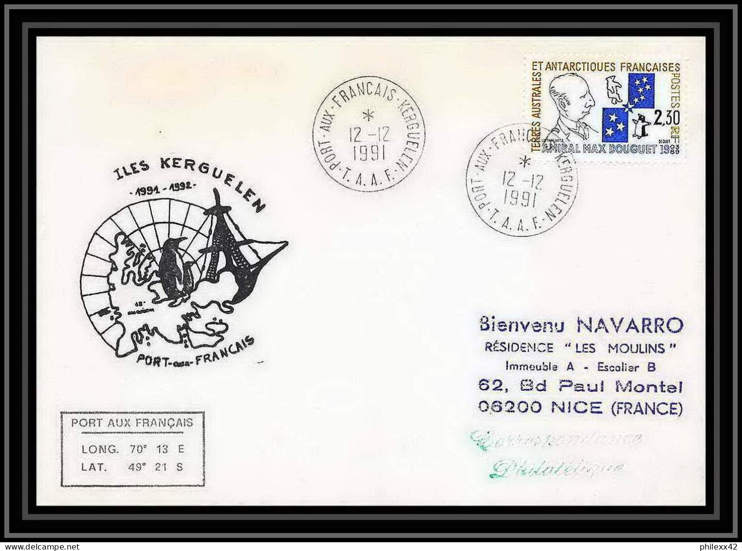 1799 Kerguelen 1991/1992 12/12/1992 TAAF Antarctic Terres Australes Lettre (cover) - Covers & Documents