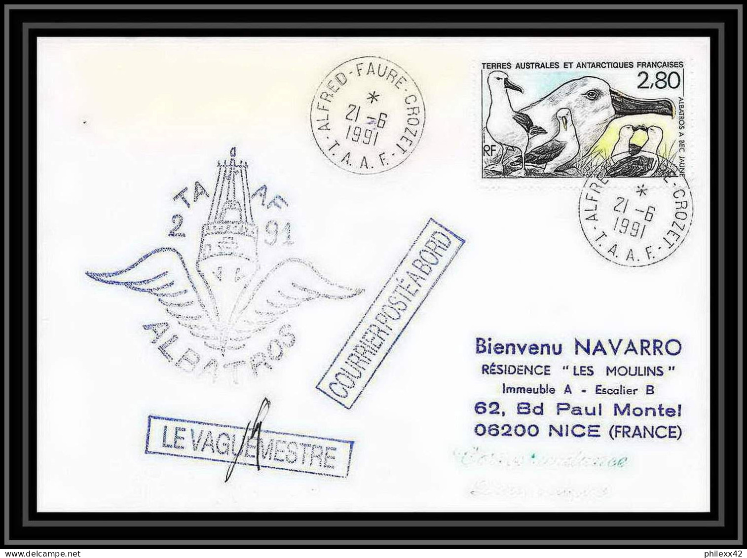 1790 Albatros 21/6/1991 Signé Signed TAAF Antarctic Terres Australes Lettre (cover) - Antarktis-Expeditionen