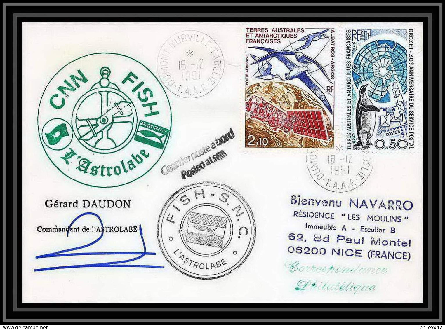 1776 Astrobale Signé Signed Daudon 18/12/1991 TAAF Antarctic Terres Australes Lettre (cover) - Expediciones Antárticas