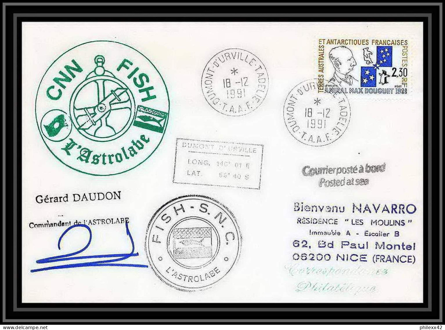 1774 Astrobale Signé Signed Daudon 18/12/1991 TAAF Antarctic Terres Australes Lettre (cover) - Antarctic Expeditions