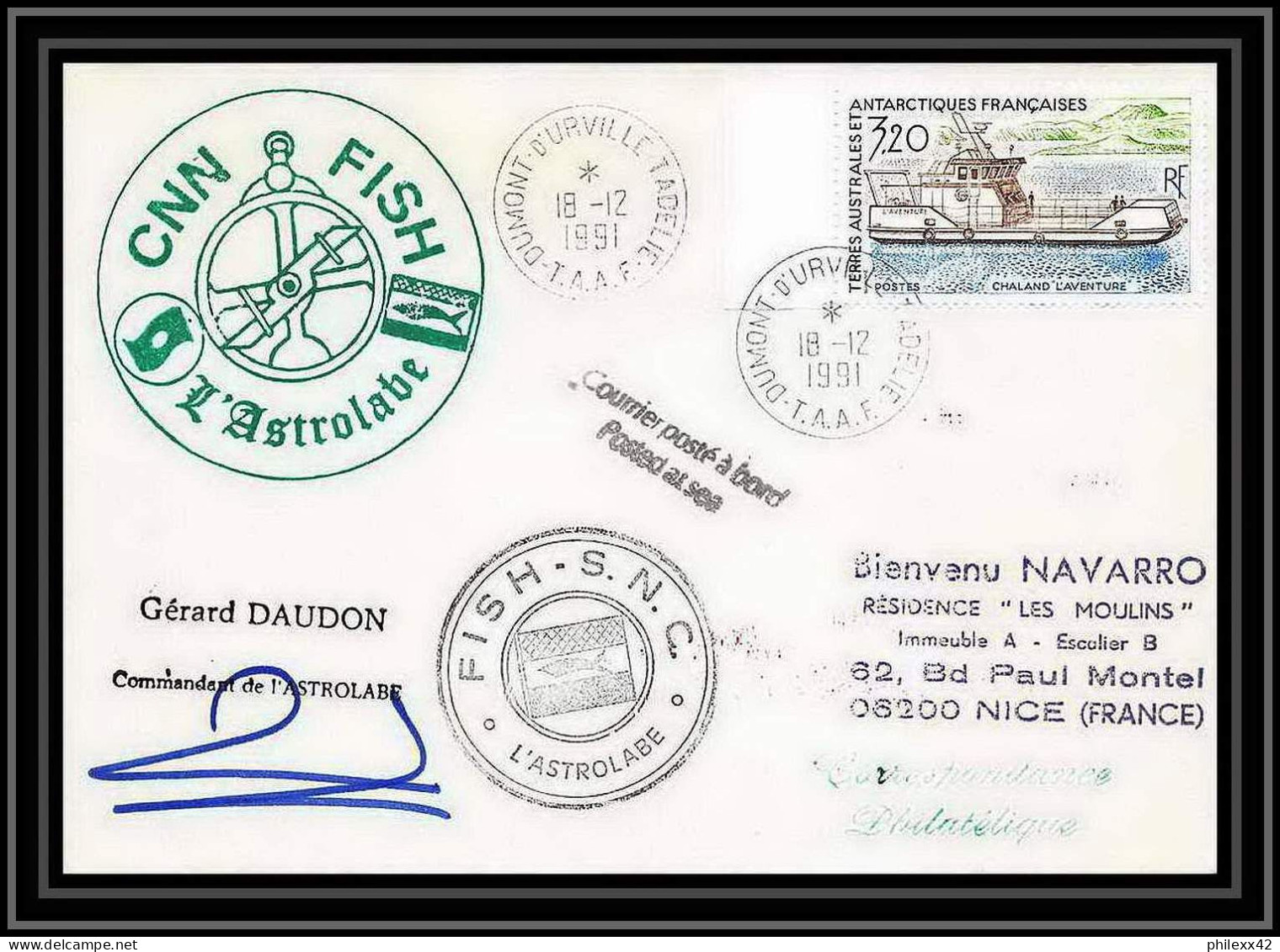 1778 Astrobale Signé Signed Daudon 18/12/1991 TAAF Antarctic Terres Australes Lettre (cover) - Covers & Documents