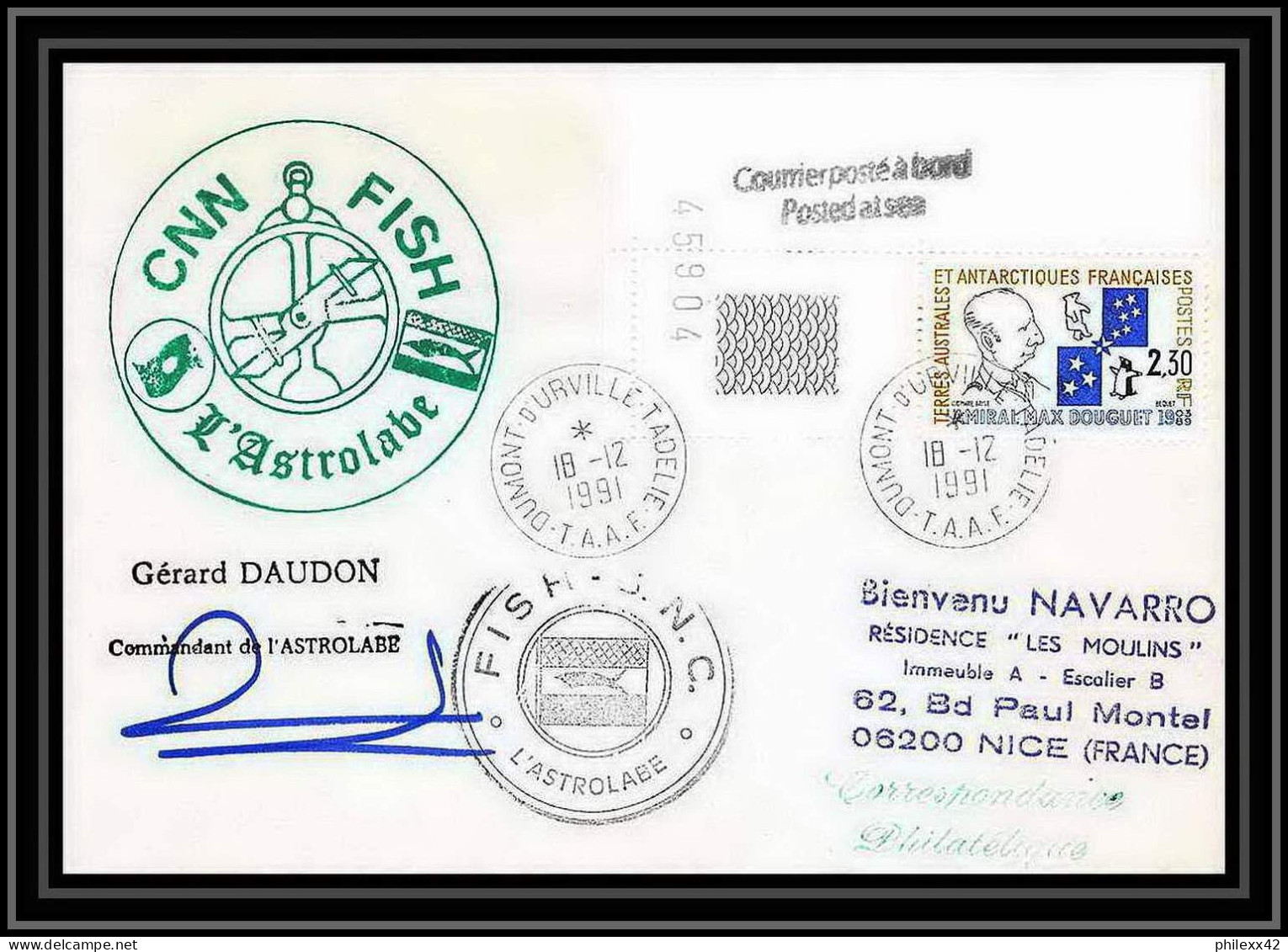 1775 Astrobale Signé Signed Daudon 18/12/1991 TAAF Antarctic Terres Australes Lettre (cover) - Briefe U. Dokumente