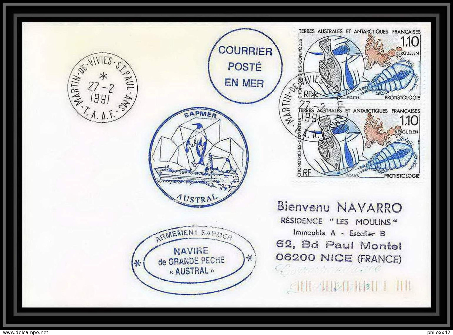1737 Navire De Peche Austral 27/2/1991 TAAF Antarctic Terres Australes Lettre (cover) - Antarctische Expedities