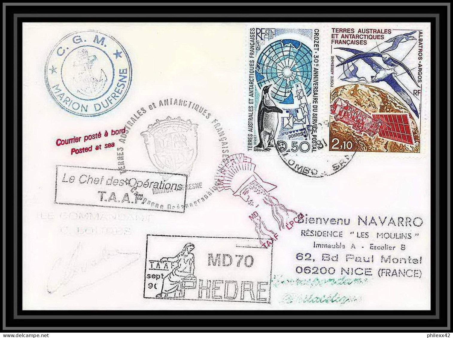 1743 Md 70 Hedre Djibouti Signé Signed Loudes 9/9/1991 Obl Paquebot TAAF Antarctic Terres Australes Lettre (cover) - Spedizioni Antartiche